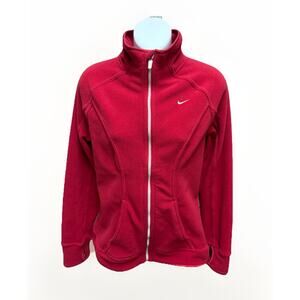 Nike Womens Fleece Jacket Size Small Red Full Zip Long Sleeve Coat